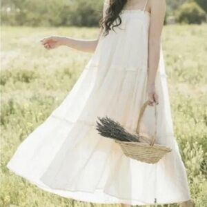 NWOT &MERCI Womens Kathleen Dress Ivory Tired Shoulder Tie Maxi Boho Lined